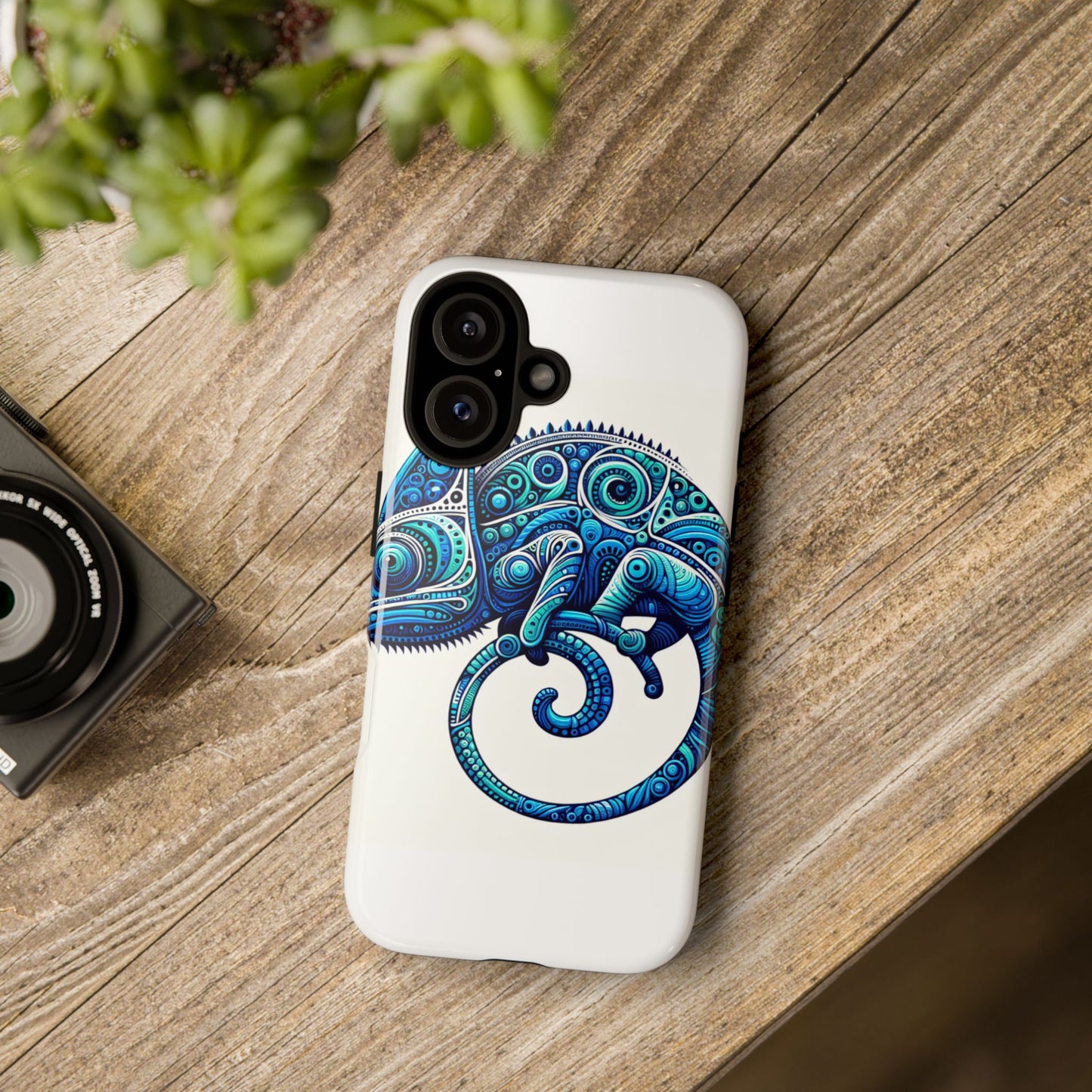 vibrant 3d wrap protective phone case with blue chameleon design, creative accessory for unique style, compatible with iphone 13, 14, 15 & 16 – all models including pro, pro max & plus