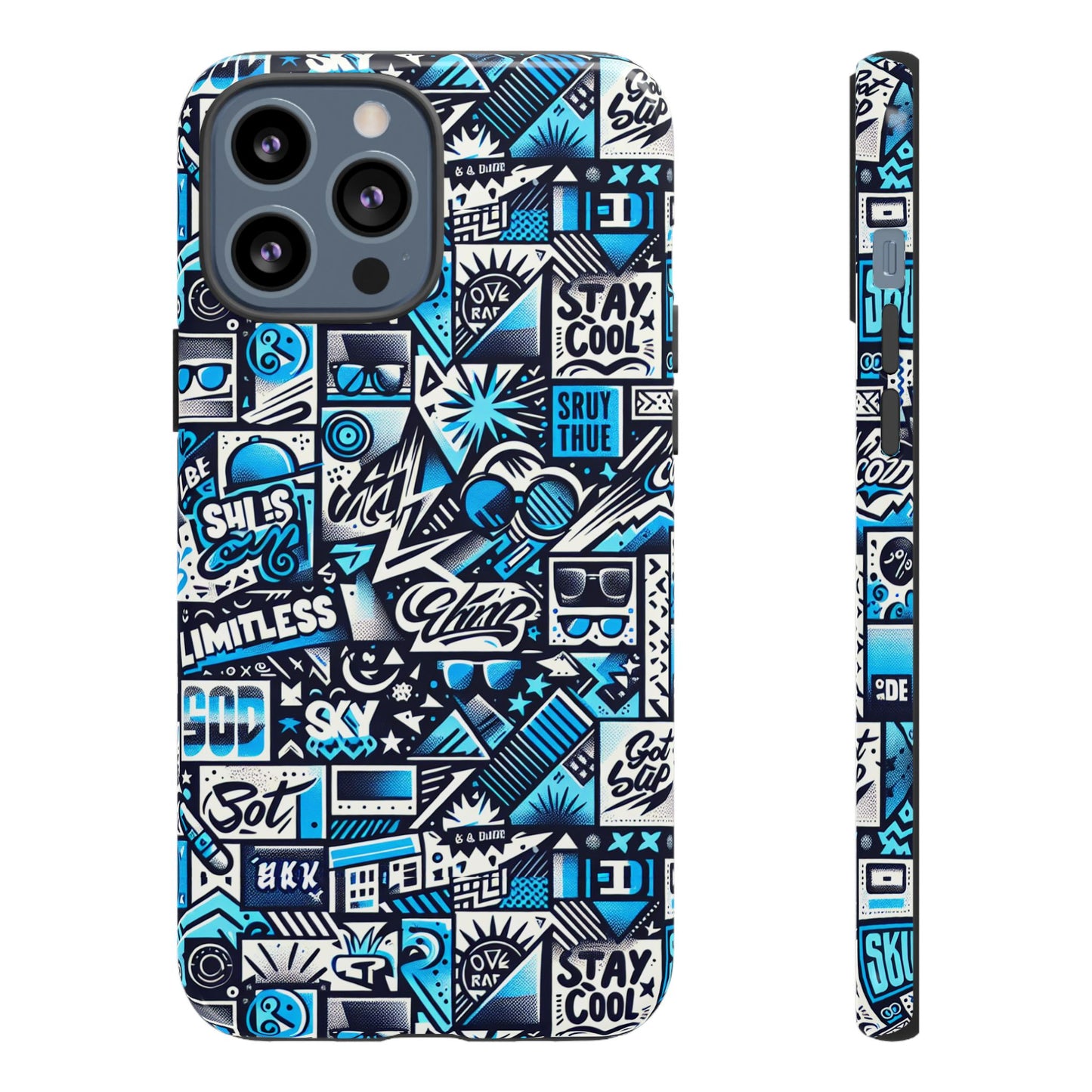 vibrant 3d wrap stylish protective phone case in playful blue and black design for trendsetters compatible with iphone 13, 14, 15 & 16 – all models including pro, pro max & plus