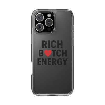 Rich Bitch Energy Clear Phone Case for Confident Individuals - Stylish Protection with Shock-Absorbing Materials and Scratch-Resistant Design for Everyday Use