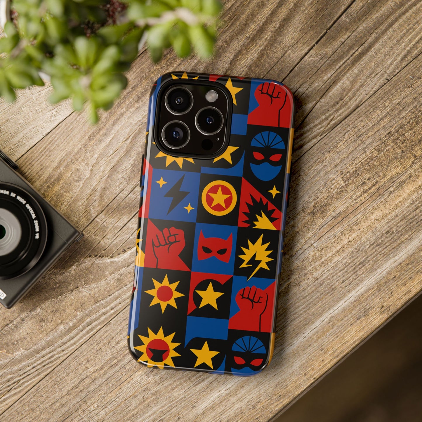 vibrant superhero phone case with retro 3d design for stylish protection compatible with iphone 13, 14, 15 & 16 – all models including pro, pro max & plus