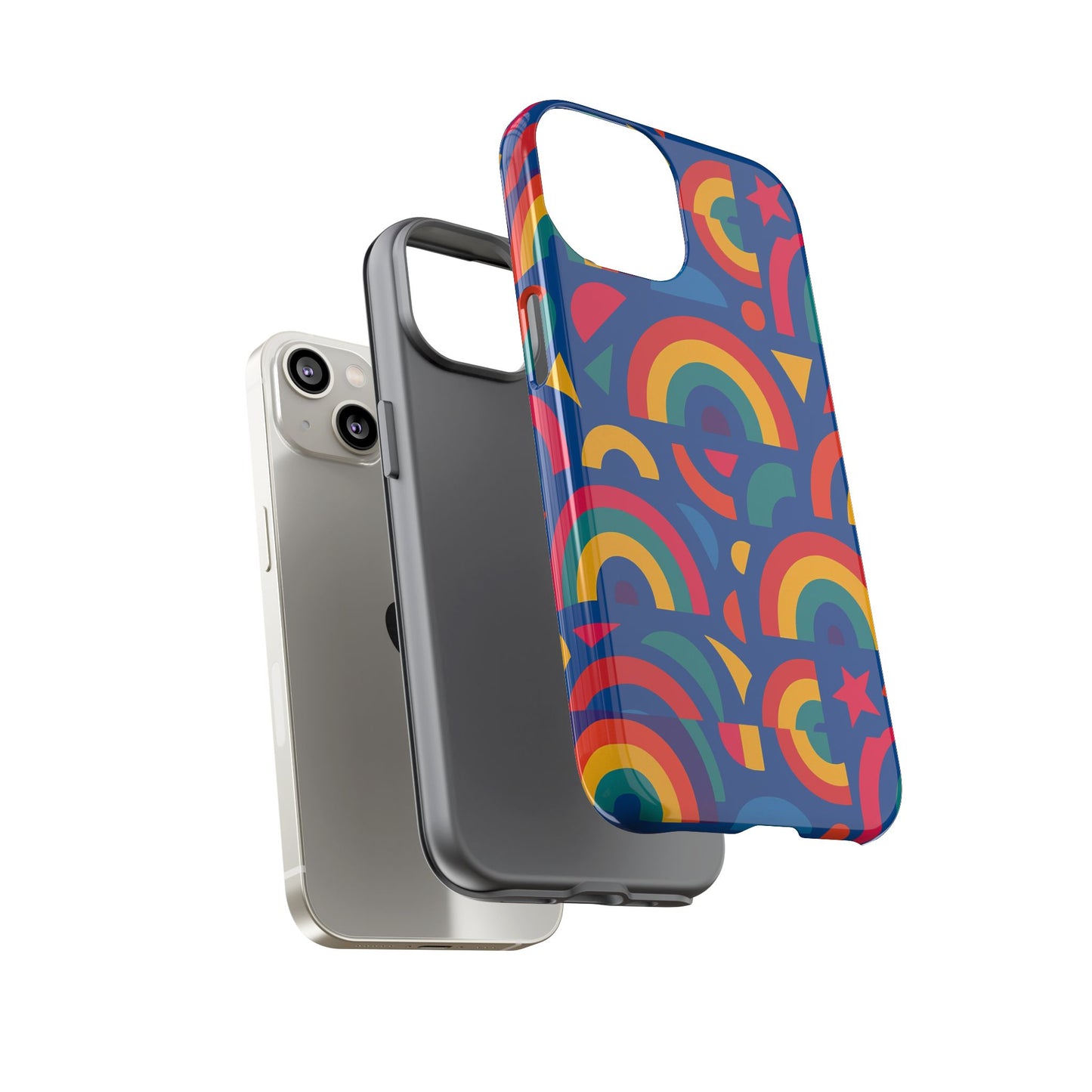 vibrant 3d geometric phone case in multicolour design for stylish protection compatible with iphone 13, 14, 15 & 16 – all models including pro, pro max & plus