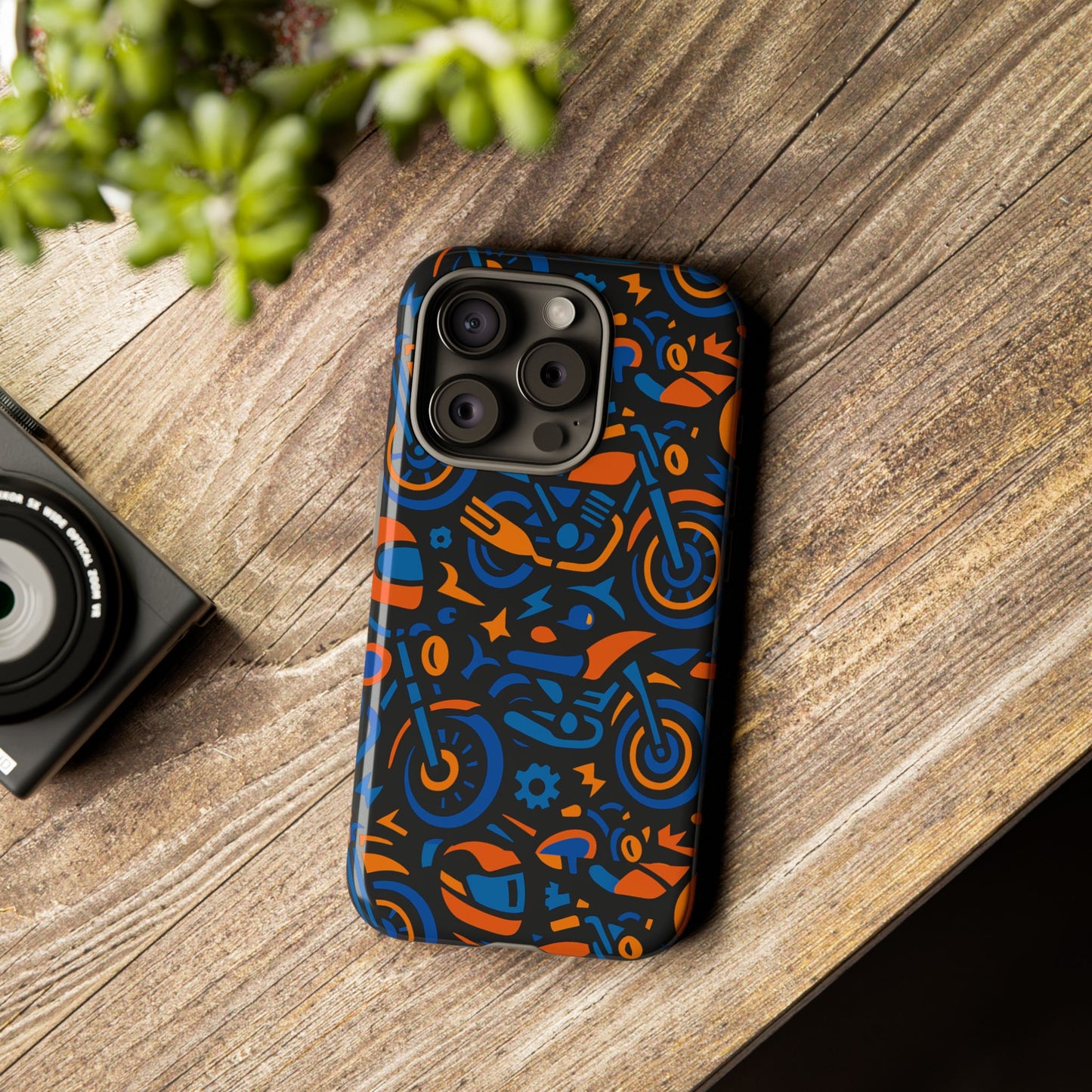 vibrant motorcycle phone case in multicolour design for stylish protection compatible with iphone 13, 14, 15 & 16 – all models including pro, pro max & plus