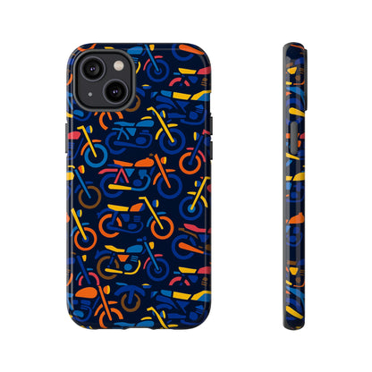 Colourful 3D Motorcycle Print Protective Phone Case for Creative Individuals – Stylish Protection Compatible with iPhone 13, 14, 15 & 16 – All Models Including Pro, Pro Max & Plus