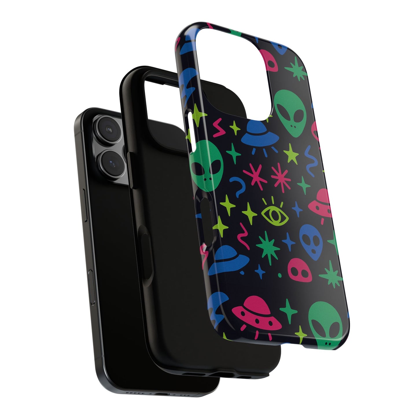 vibrant alien pattern protective phone case with 3d wrap design for unique expression – stylish protection compatible with iphone 13, 14, 15 & 16 – all models including pro, pro max & plus