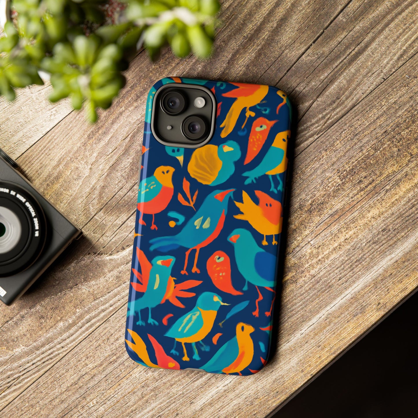 vibrant multicolour bird design phone case for stylish protection – compatible with iphone 13, 14, 15 & 16 – all models including pro, pro max & plus