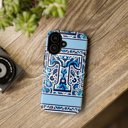 Blue Alphabet T Phone Case with 3D Wrap Shock Absorption and UV Protection for Kids and Teens