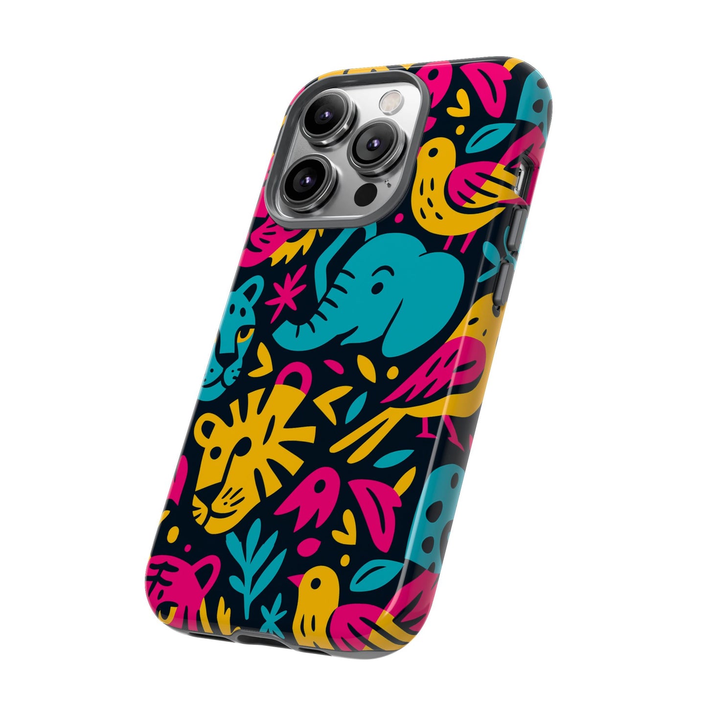 vibrant 3d animal print protective phone case colourful design for stylish protection compatible with iphone 13, 14, 15 & 16 – all models including pro, pro max & plus