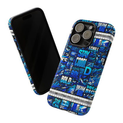 Vibrant 3D Wrap Protective Phone Case in Blue Typography Design for Unique Style – Stylish Protection Compatible with iPhone 13, 14, 15 & 16 – All Models Including Pro, Pro Max & Plus
