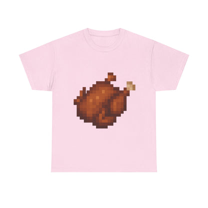Funny Pixel Turkey Unisex Heavy Cotton Tee for Gamers - Perfect Thanksgiving Shirt, Casual Wear, Comfortable Cotton Tee, Fun Gamer Apparel, Holiday Graphic Tee
