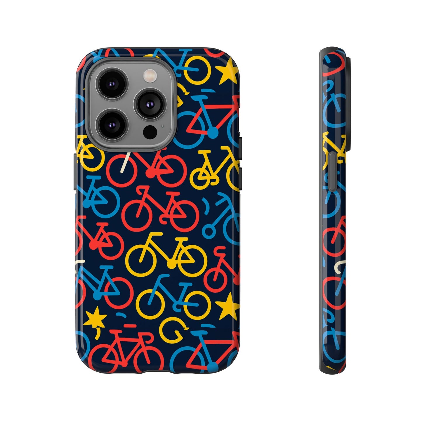 multicolor bicycle pattern protective phone case – vibrant 3d design for stylish protection – compatible with iphone 13, 14, 15 & 16 – all models including pro, pro max & plus
