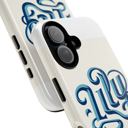 Blue 3D Wrap Protective Phone Case with Unique Script Design Trendy Accessory for Style Enthusiasts Compatible with iPhone 13, 14, 15 & 16 – all models including Pro, Pro Max & Plus