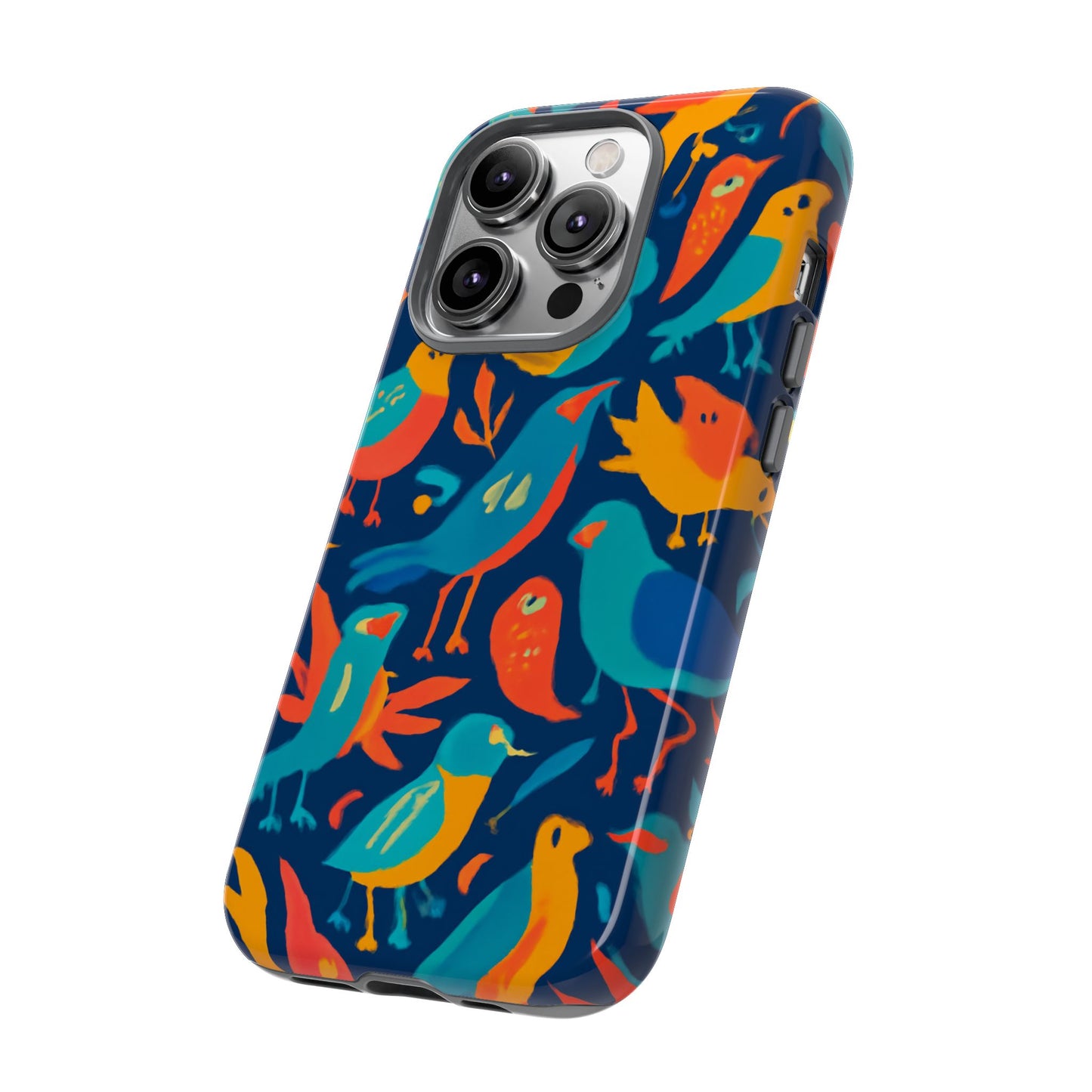 vibrant multicolour bird design phone case for stylish protection – compatible with iphone 13, 14, 15 & 16 – all models including pro, pro max & plus