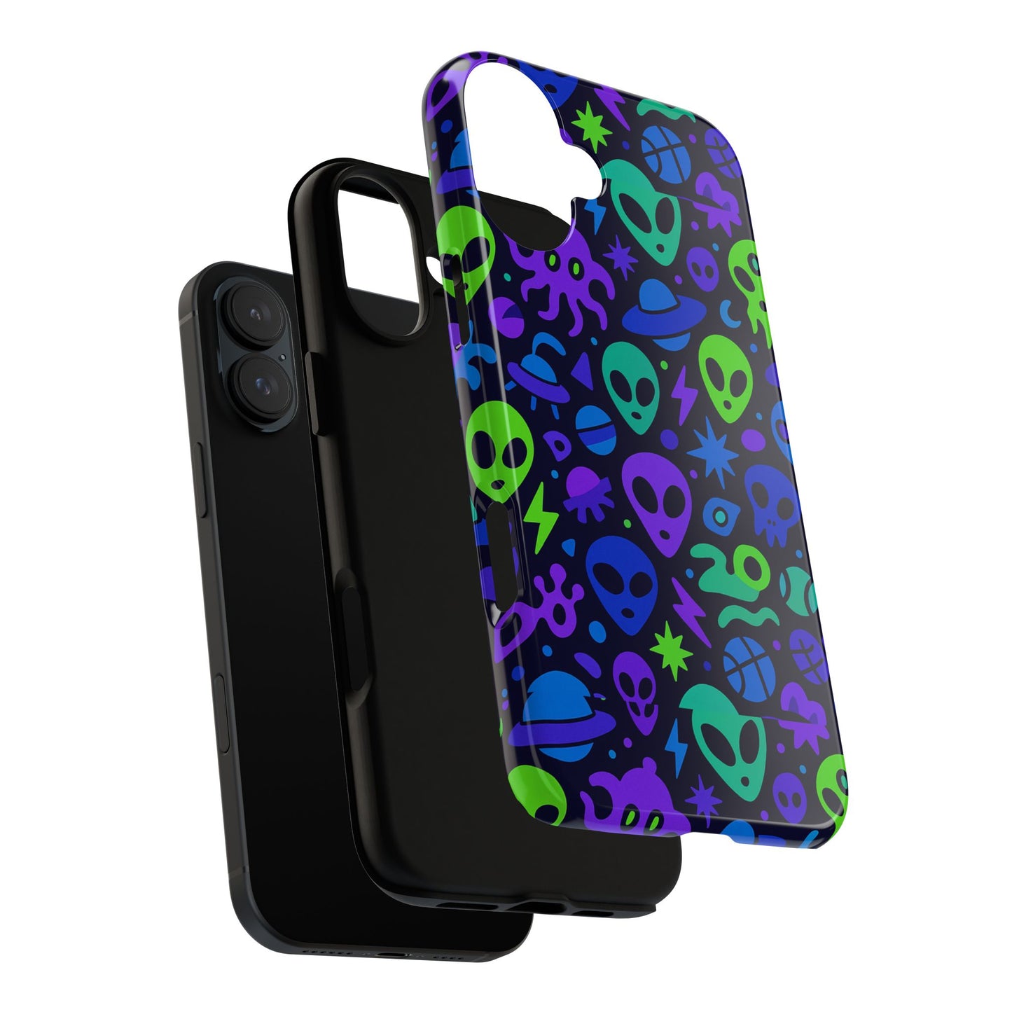vibrant 3d alien and space design protective phone case for unisex smartphone accessories compatible with iphone 13, 14, 15 & 16 – all models including pro, pro max & plus
