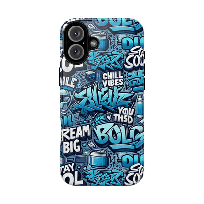 Protective Phone Case with 3D Blue Graffiti Design for Stylish Device Protection and Unique Expression Compatible with iPhone 13, 14, 15 & 16 – all models including Pro, Pro Max & Plus