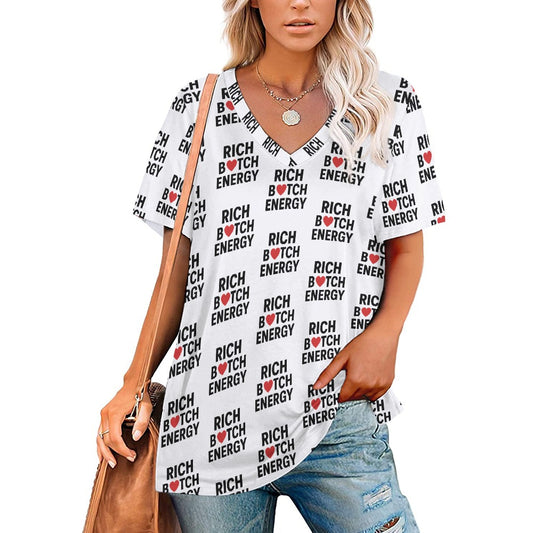 V Neck Short Sleeve Women's T-Shirt Casual Loose Fit 90% Polyester 10% Spandex Stylish Top for Dating Shopping Office Everyday Wear Perfect Gift for Women