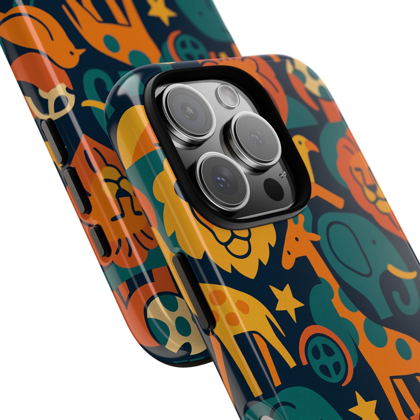vibrant animal print protective phone case in multicolour – playful design for stylish protection – compatible with iphone 13, 14, 15 & 16 – all models including pro, pro max & plus