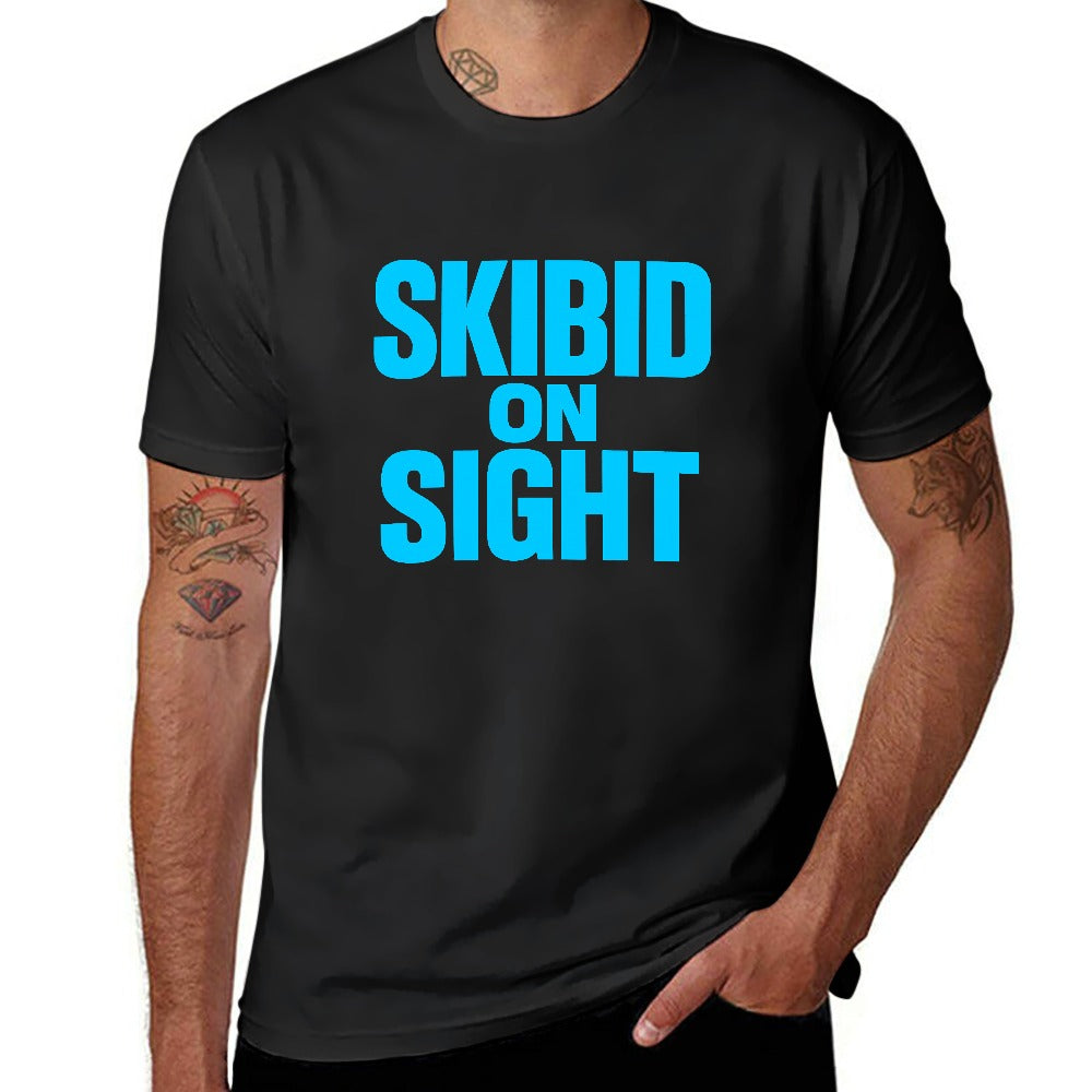 2025 150g men's short sleeve t-shirt skibid on sight casual cotton tee