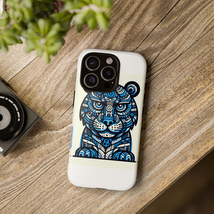 Vibrant Blue Geometric Tiger Design Phone Case – Stylish Protection Accessory for Self-Expression Compatible with iPhone 13, 14, 15 & 16 – all models including Pro, Pro Max & Plus