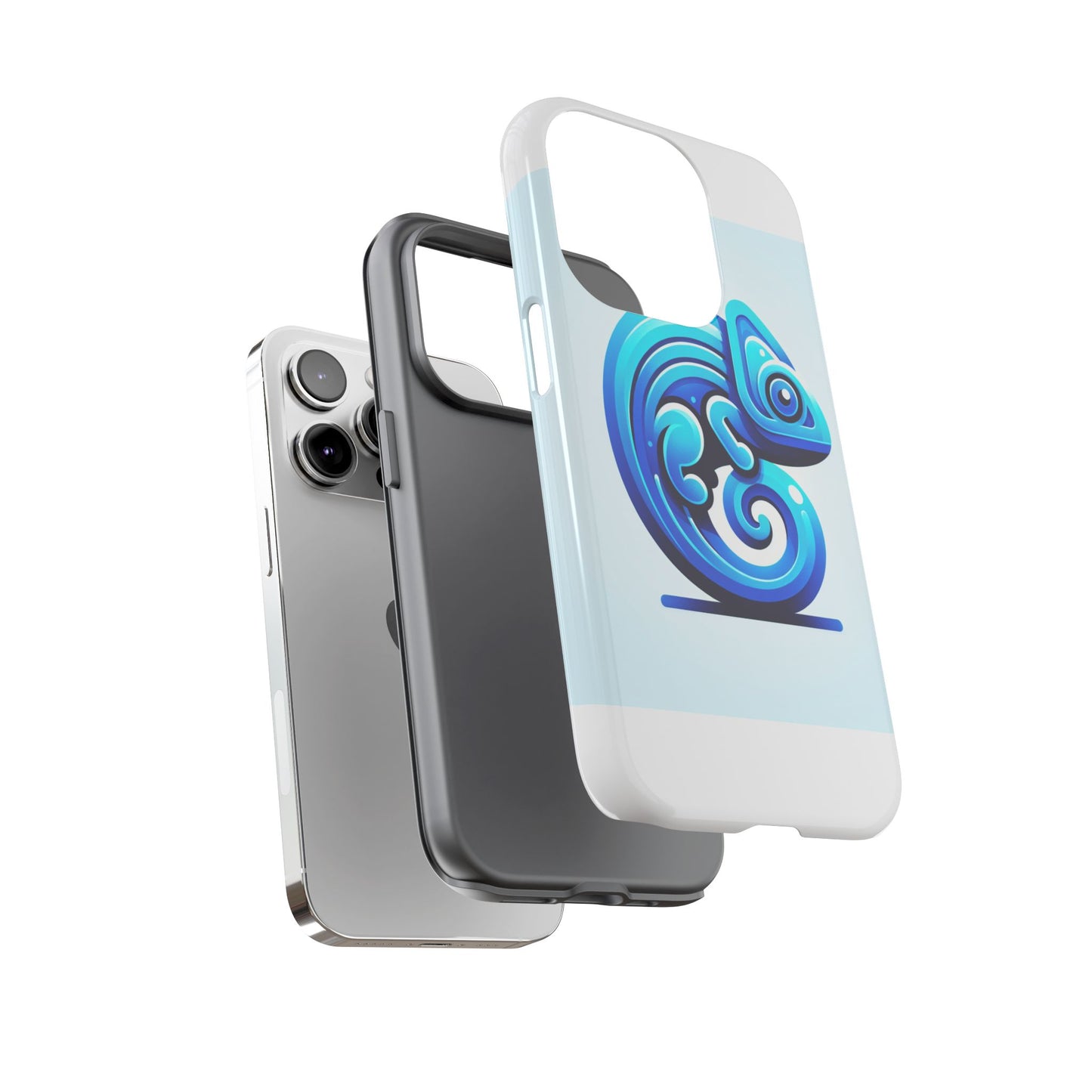 vibrant 3d chameleon phone case in blue retro design for stylish protection – compatible with iphone 13, 14, 15 & 16 – all models including pro, pro max & plus