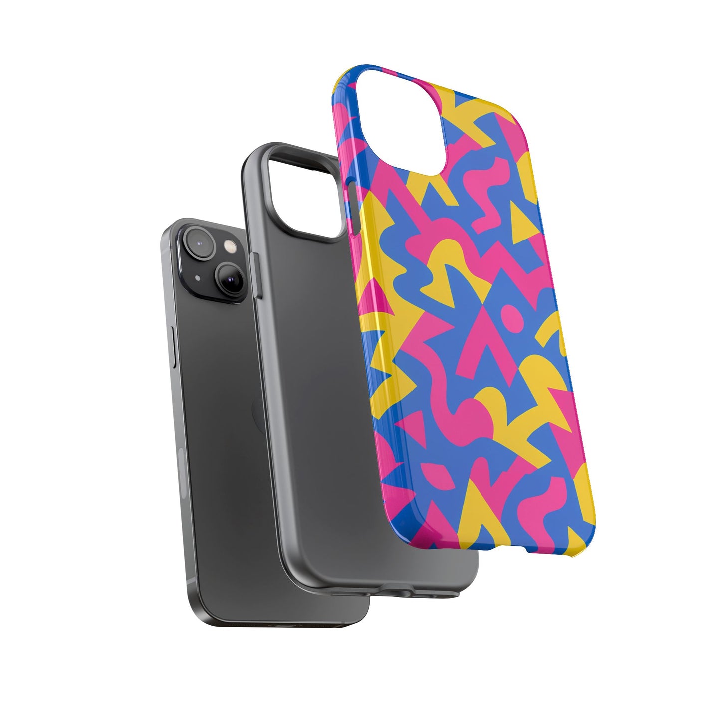 vibrant y2k geometric protective phone case with 3d wrap design for unique style compatible with iphone 13, 14, 15 & 16 – all models including pro, pro max & plus