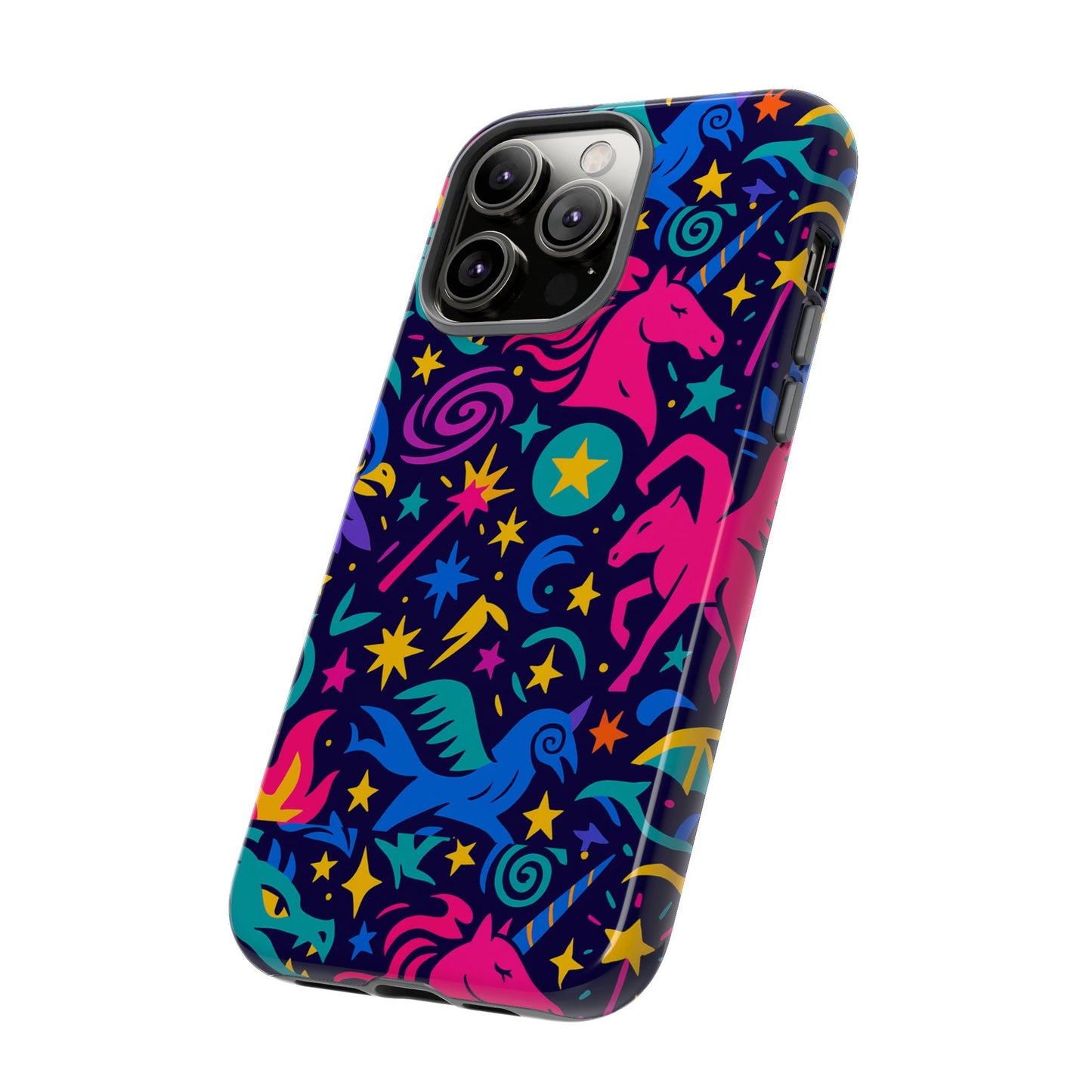 vibrant fantasy unicorns protective phone case – colourful 3d design for stylish protection – compatible with iphone 13, 14, 15 & 16 – all models including pro, pro max & plus