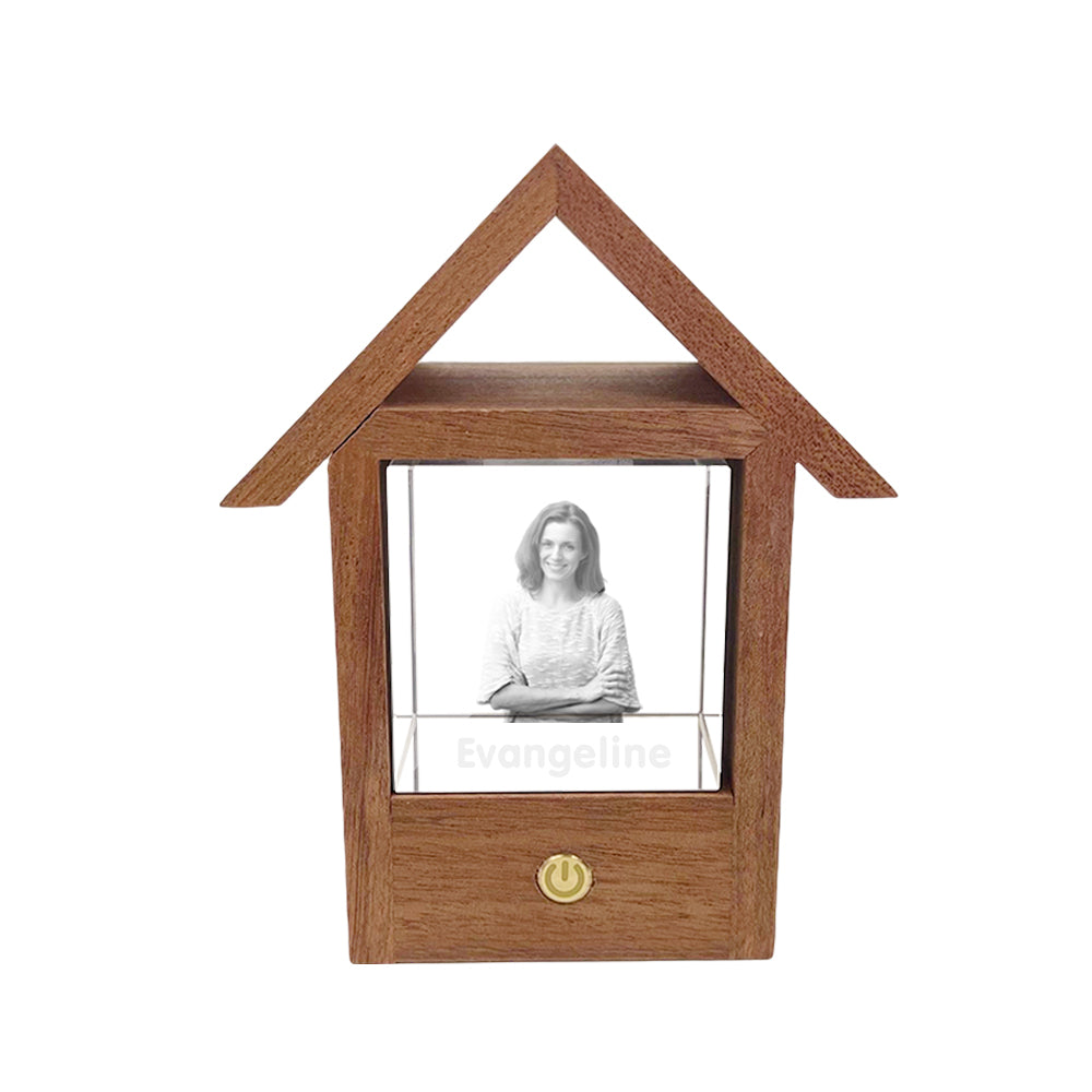 custom 3d crystal photo lamp wooden house night light - unique touch switch design, perfect gift for home decor and personalised memories