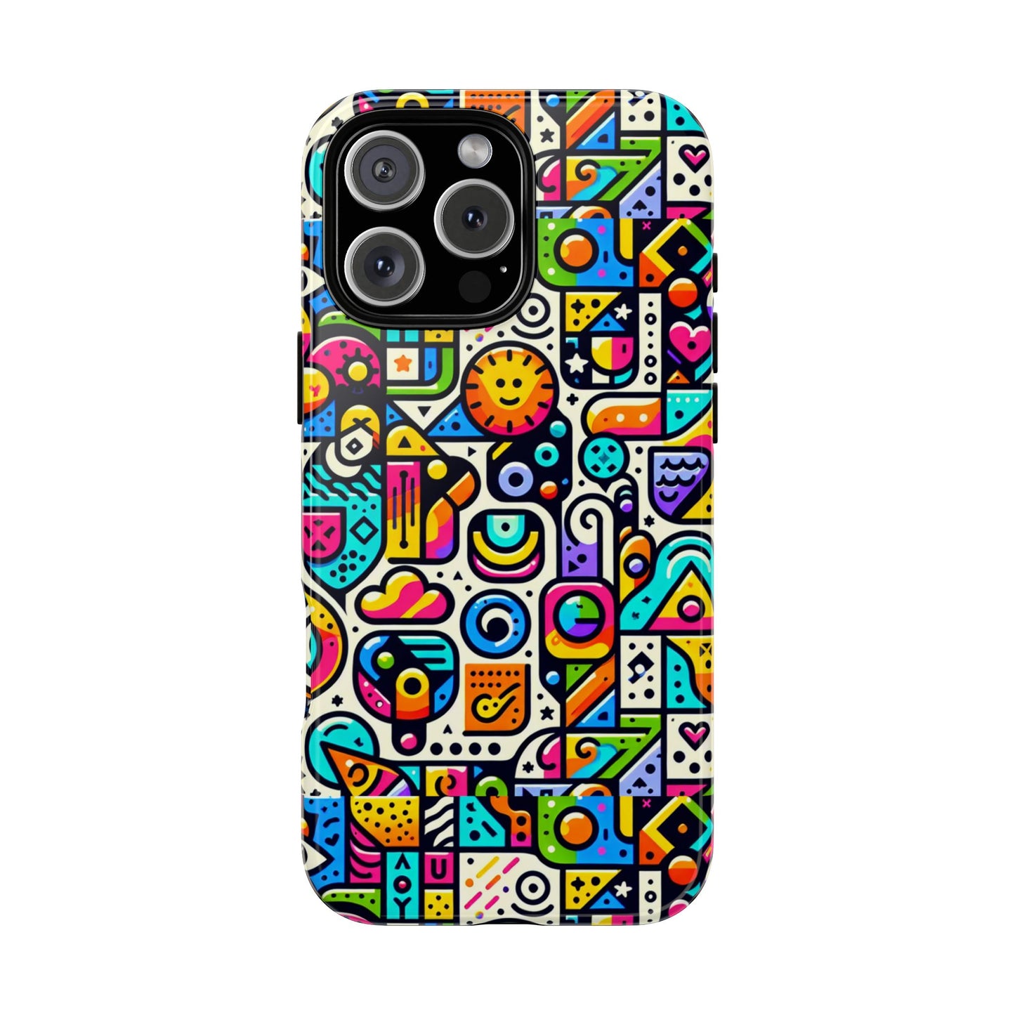 pattern image 9 vibrant shockproof phone case for anime and comic fans with bold geometric design, durable finish, and impact protection compatibility with iphone 13, 14, 15 & 16 – all models including pro, pro max & plus