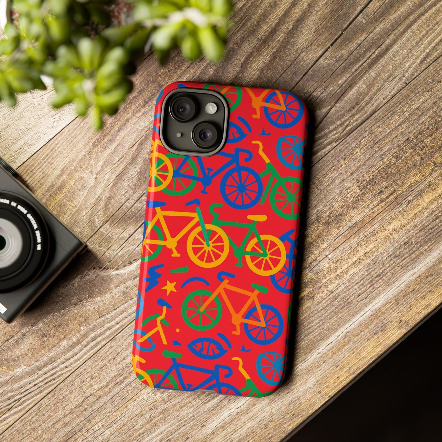 vibrant 3d bicycle pattern protective phone case in colourful retro design for stylish protection compatible with iphone 13, 14, 15 & 16 – all models including pro, pro max & plus