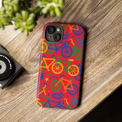 Vibrant 3D Bicycle Pattern Protective Phone Case in Colourful Retro Design for Stylish Protection Compatible with iPhone 13, 14, 15 & 16 – all models including Pro, Pro Max & Plus