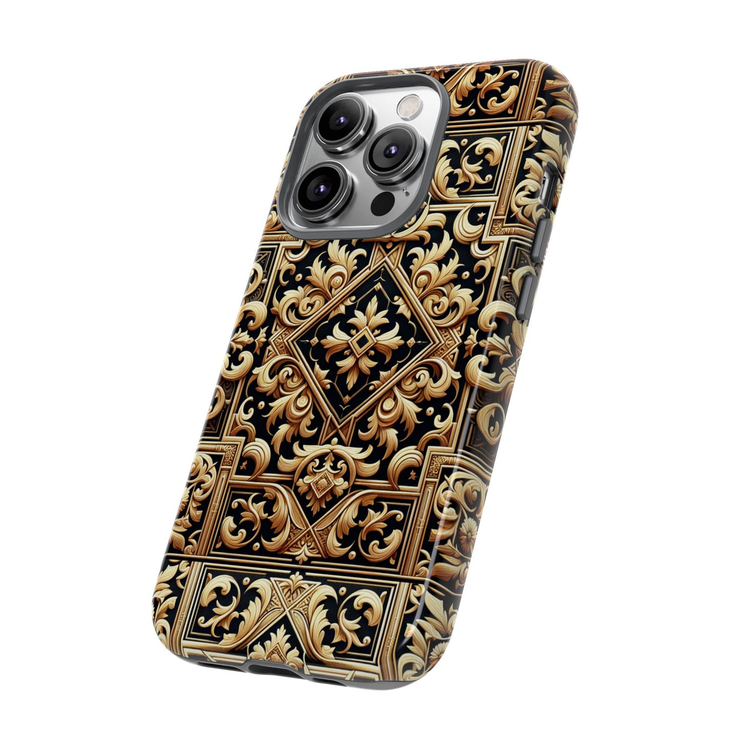pattern image 3 vibrant shockproof phone case for anime and comic fans - ornate baroque gold design - compatible with iphone 13, 14, 15 & 16 – all models including pro, pro max & plus