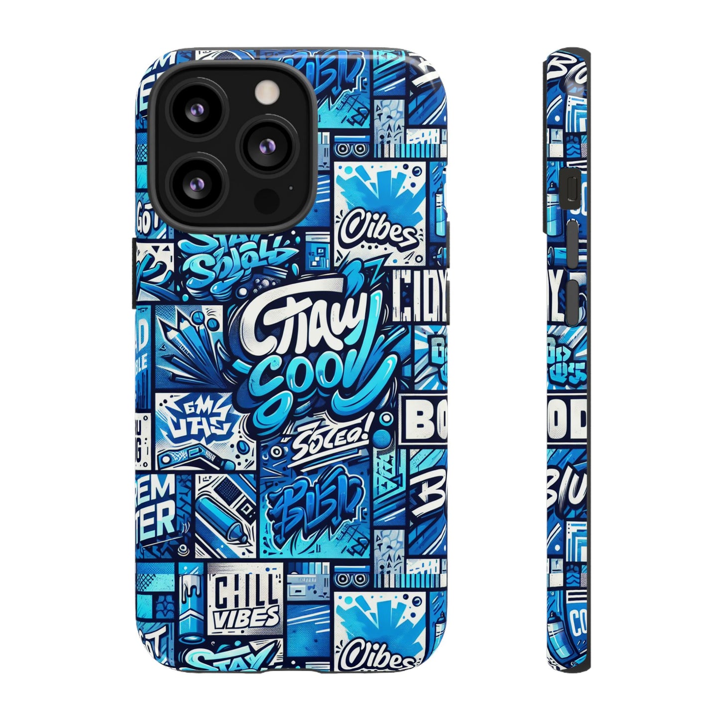 vibrant 3d graphic phone case in blue with playful design for stylish protection compatible with iphone 13, 14, 15 & 16 – all models including pro, pro max & plus