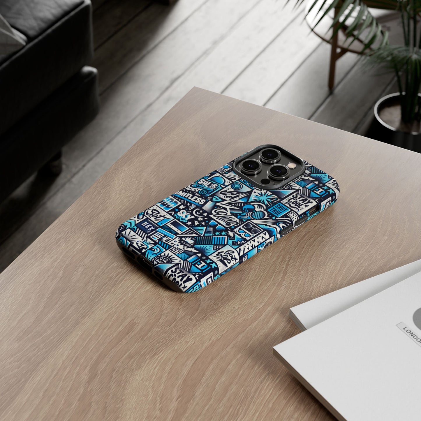vibrant 3d wrap stylish protective phone case in playful blue and black design for trendsetters compatible with iphone 13, 14, 15 & 16 – all models including pro, pro max & plus