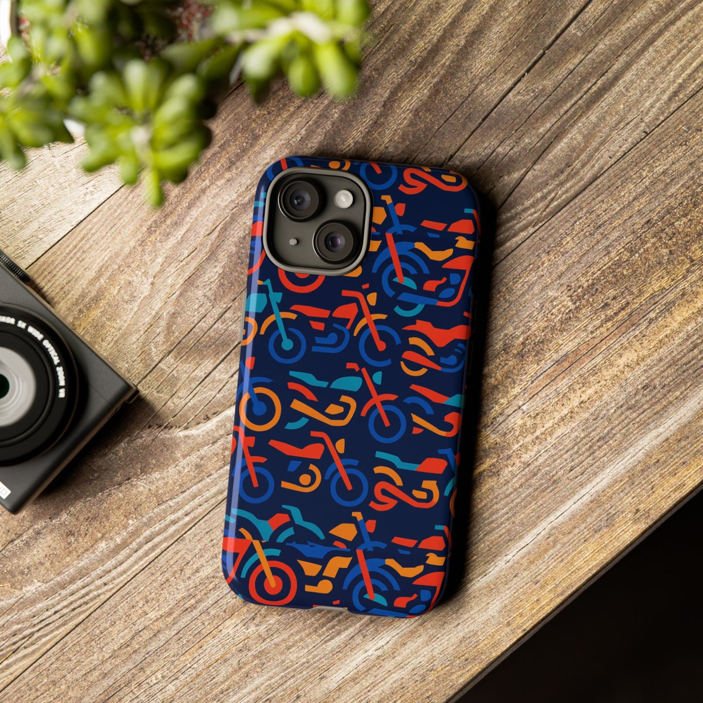 vibrant 3d multicolour motorcycle pattern protective phone case for creative individuals – stylish protection compatible with iphone 13, 14, 15 & 16 – all models including pro, pro max & plus