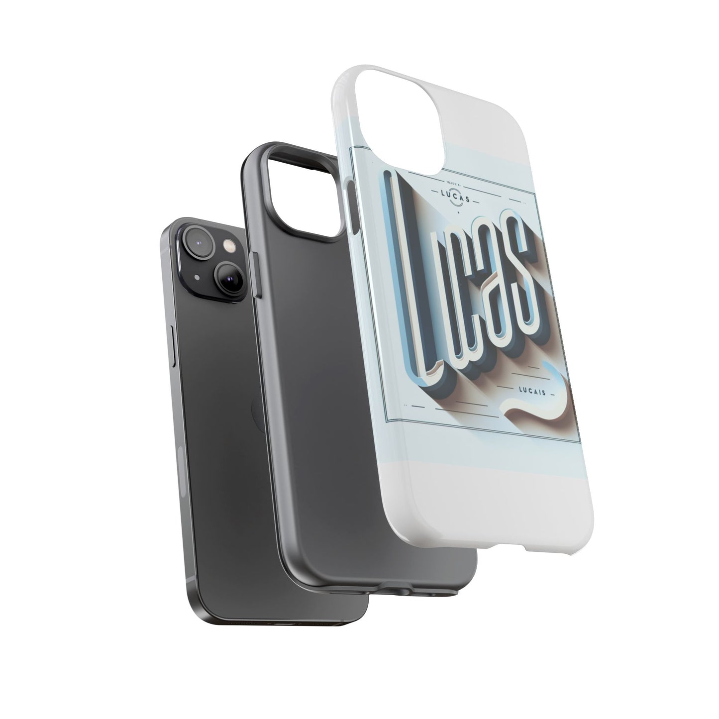 3d wrap protective phone case in blue with playful typography design – stylish protection compatible with iphone 13, 14, 15 & 16 – all models including pro, pro max & plus