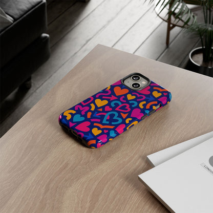 Vibrant Multicolour Heart Pattern Protective Phone Case with 3D Wrap Design for Stylish Smartphone Accessories Compatible with iPhone 13, 14, 15 & 16 – all models including Pro, Pro Max & Plus
