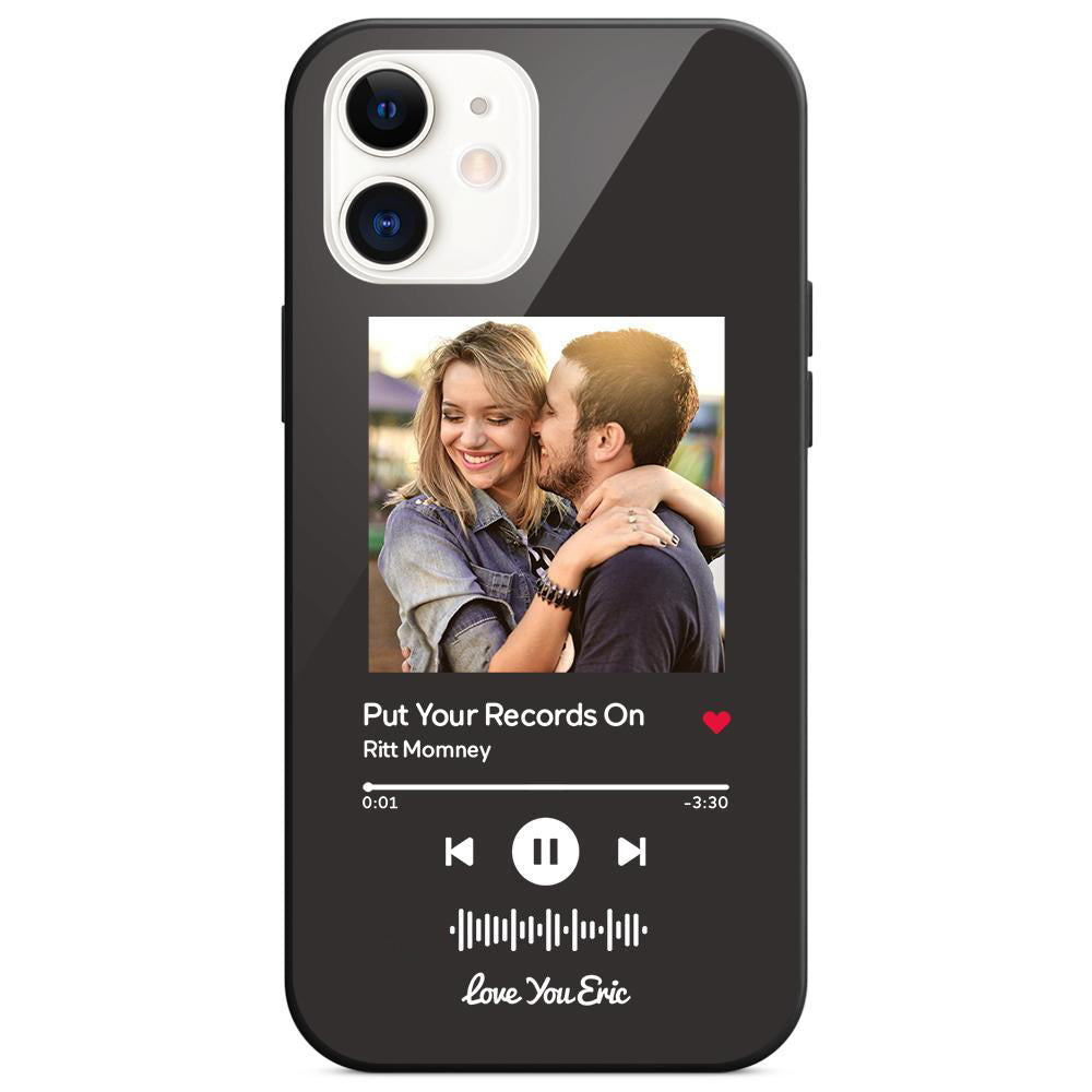 custom scannable music code glass iphone cases with picture for iphone series, anti-drop protection, ultra-thin lightweight design, easy to clean, wireless charging compatible