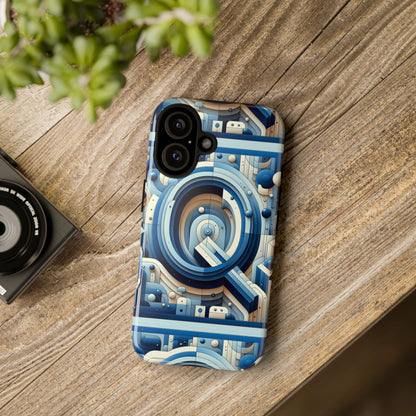 Blue Alphabet Q Phone Case for Android and iPhone Durable Shockproof Protective Cover with 3D Wrap Design