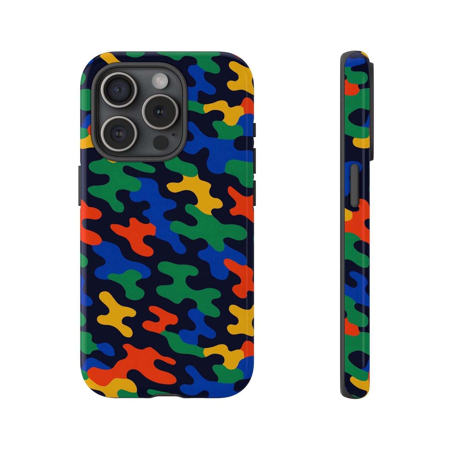 multicolour camouflage protective phone case with 3d wrap design for stylish smartphone protection compatible with iphone 13, 14, 15 & 16 – all models including pro, pro max & plus