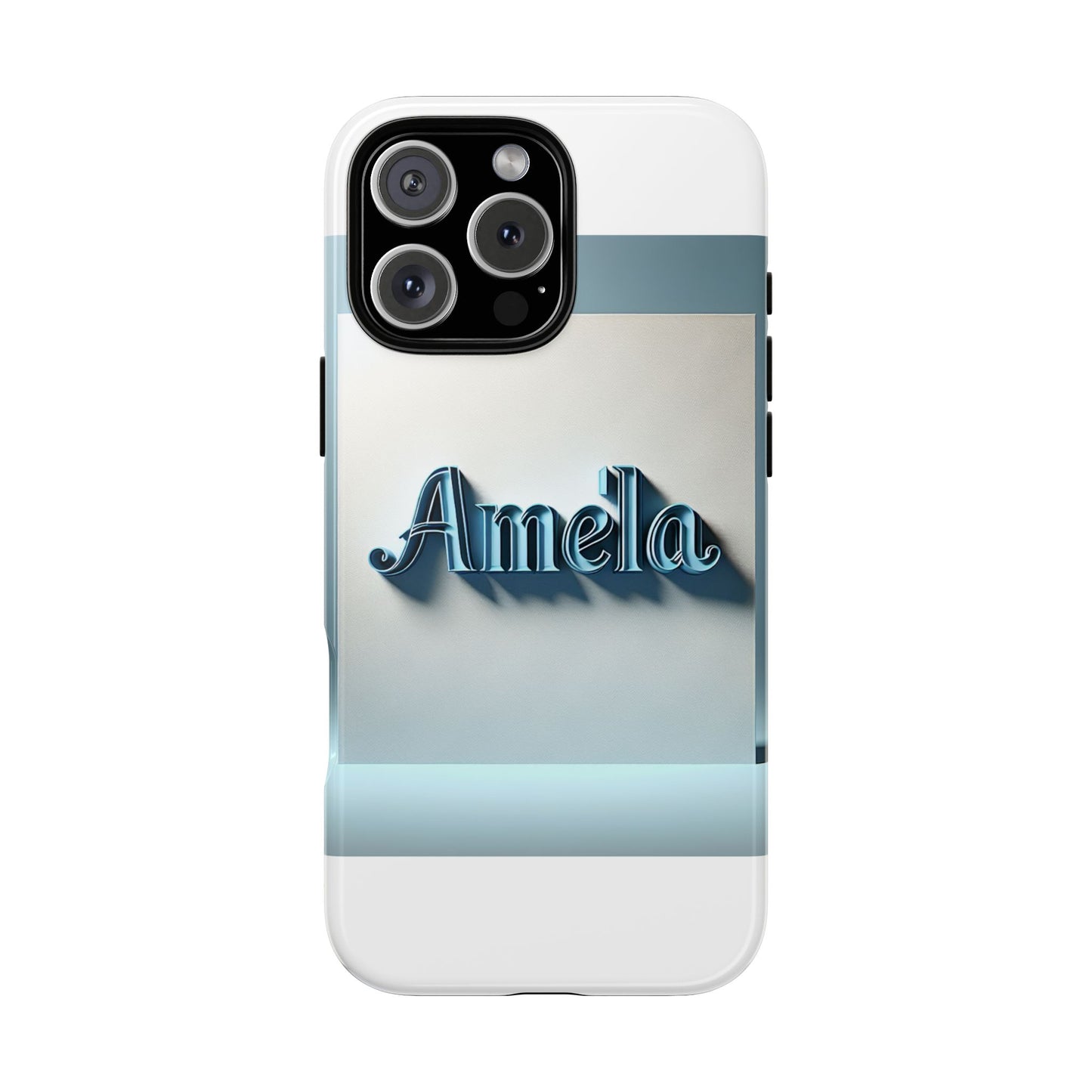sleek 3d glossy phone case in blue with elegant name design fashion accessory for personal expression compatible with iphone 13, 14, 15 & 16 – all models including pro, pro max & plus