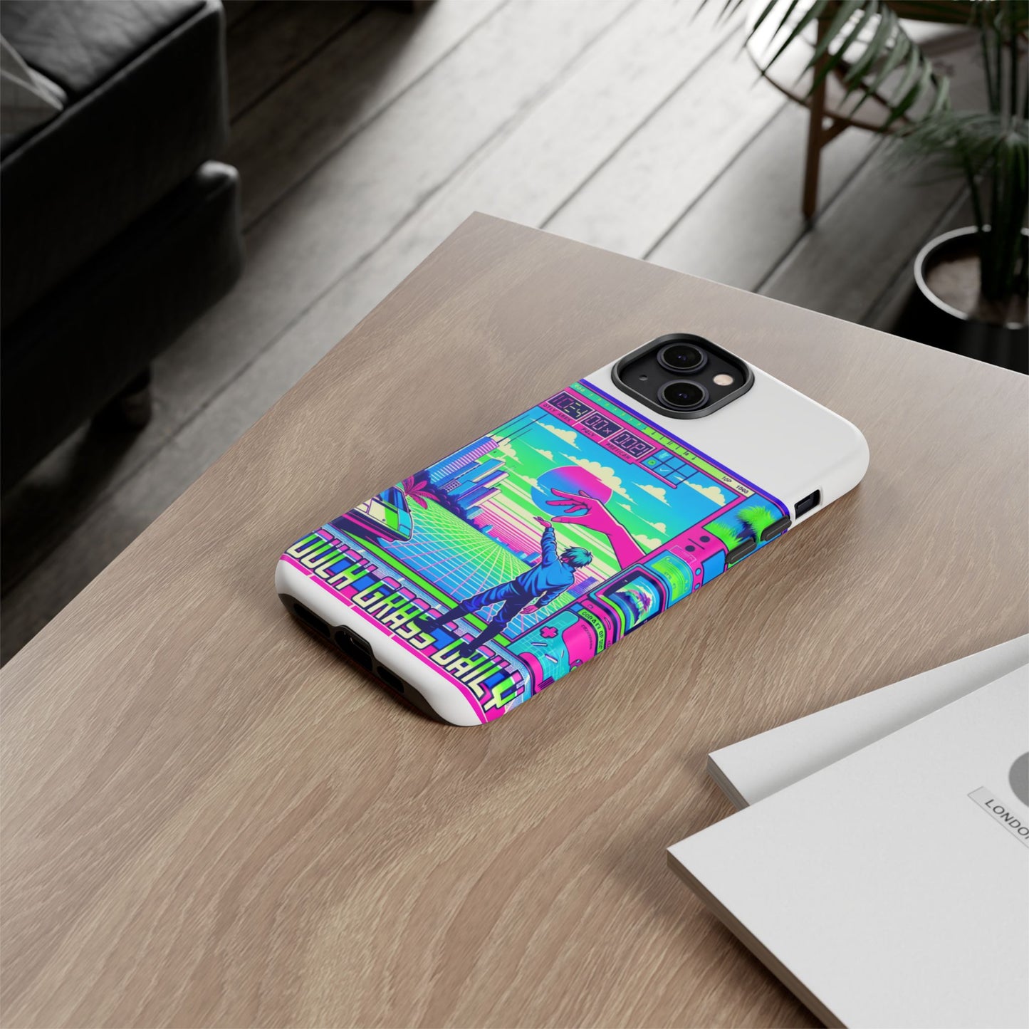 touch grass daily 3d wrap protective phone case for smartphones, durable shock absorption, uv protected, unique anime design, fun gift for tech enthusiasts