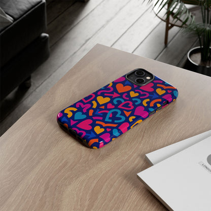 Vibrant Multicolour Heart Pattern Protective Phone Case with 3D Wrap Design for Stylish Smartphone Accessories Compatible with iPhone 13, 14, 15 & 16 – all models including Pro, Pro Max & Plus