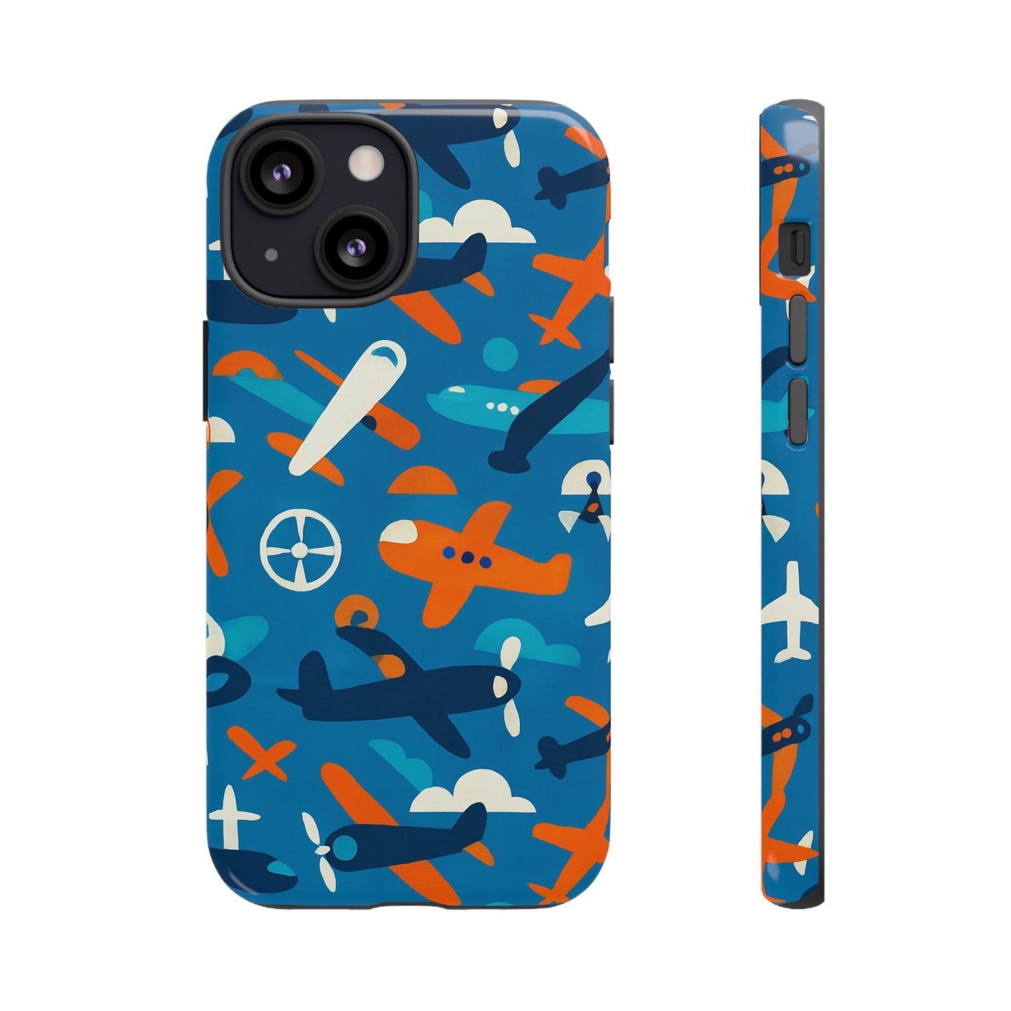 vibrant 3d airplane print phone case in blue – fun retro design for stylish protection – compatible with iphone 13, 14, 15 & 16 – all models including pro, pro max & plus