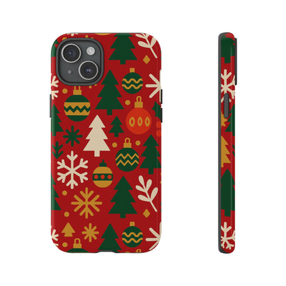 Vibrant Red 3D Wrap Protective Phone Case with Christmas Tree and Ornament Design for Stylish Protection Compatible with iPhone 13, 14, 15 & 16 – all models including Pro, Pro Max & Plus