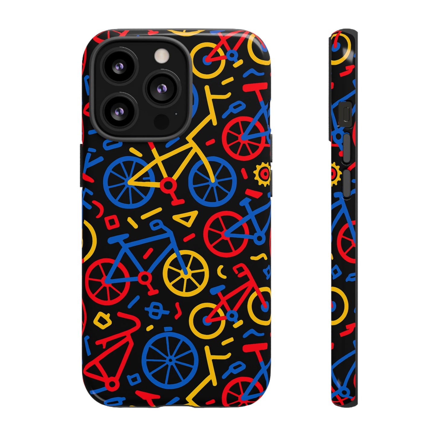 multicolour 3d bicycle phone case with retro design for stylish protection compatible with iphone 13, 14, 15 & 16 – all models including pro, pro max & plus