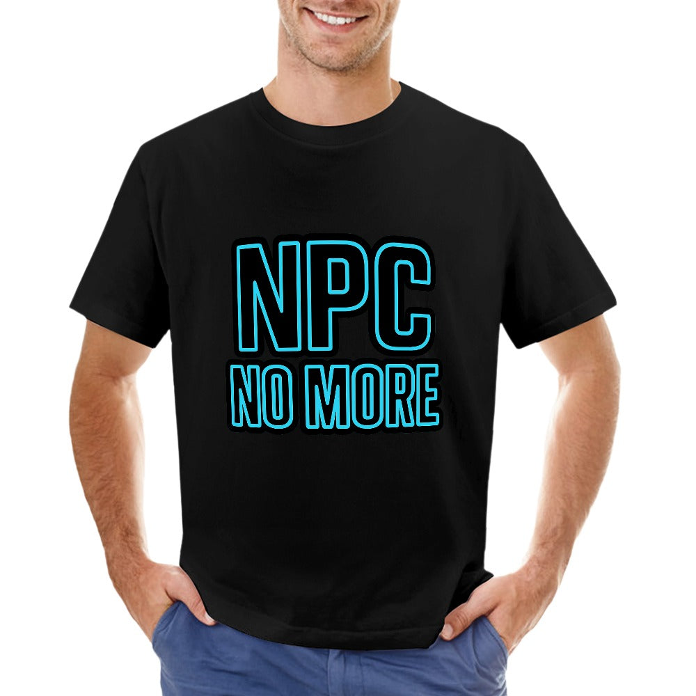 men's t-shirt 100% cotton npc no more graphic tee, comfortable fit, stylish casual wear for gym, home, or outings, breathable fabric, easy care, perfect gift for men