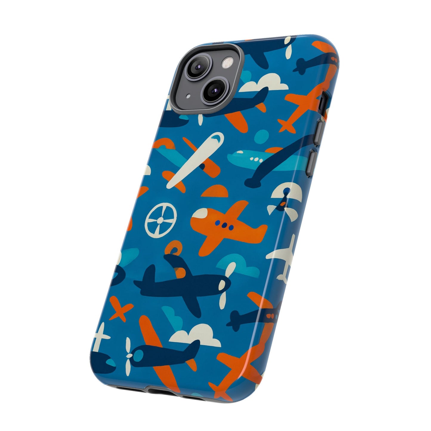 vibrant 3d airplane print phone case in blue – fun retro design for stylish protection – compatible with iphone 13, 14, 15 & 16 – all models including pro, pro max & plus