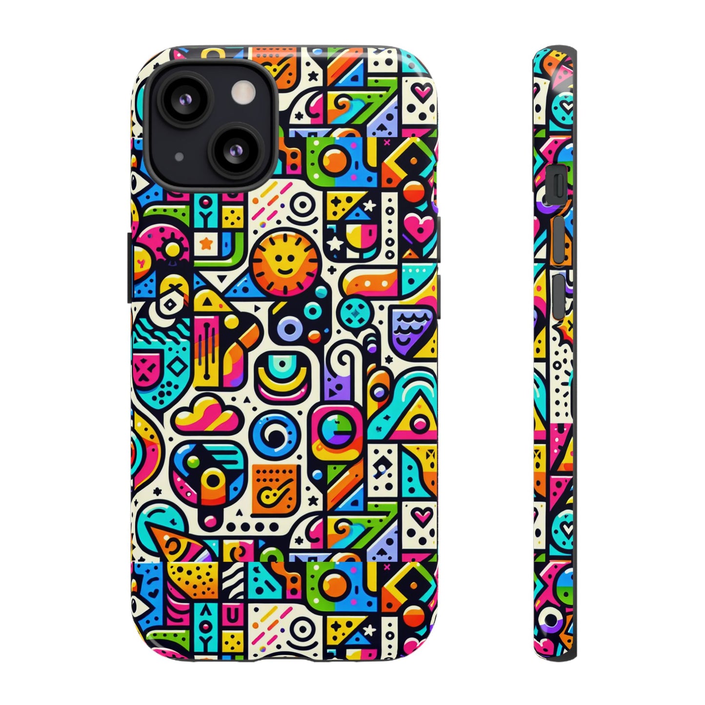 pattern image 9 vibrant shockproof phone case for anime and comic fans with bold geometric design, durable finish, and impact protection compatibility with iphone 13, 14, 15 & 16 – all models including pro, pro max & plus