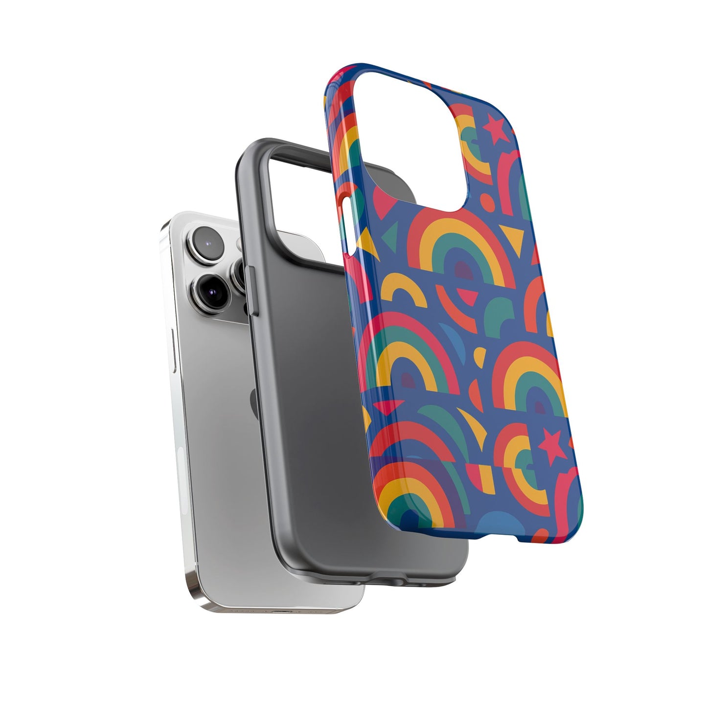 vibrant 3d geometric phone case in multicolour design for stylish protection compatible with iphone 13, 14, 15 & 16 – all models including pro, pro max & plus