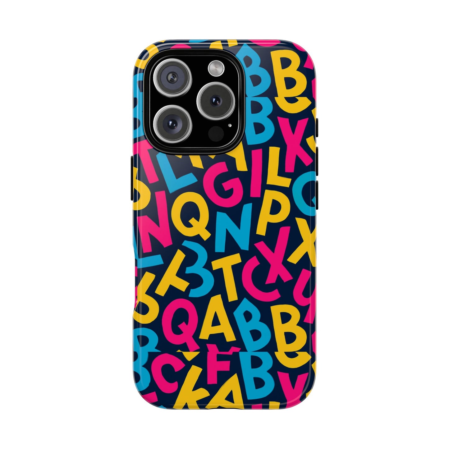 multicolour 3d wrap phone case with playful alphabet design – stylish protection for smartphones compatible with iphone 13, 14, 15 & 16 – all models including pro, pro max & plus