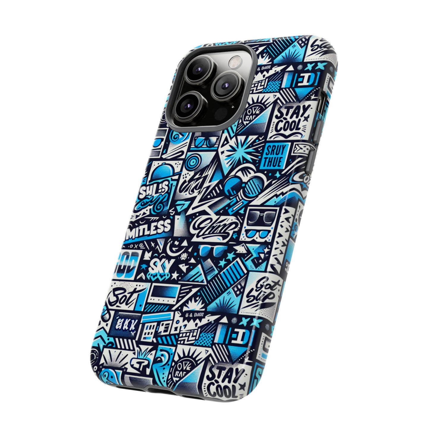 vibrant 3d wrap stylish protective phone case in playful blue and black design for trendsetters compatible with iphone 13, 14, 15 & 16 – all models including pro, pro max & plus
